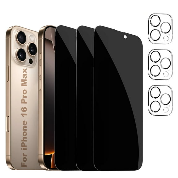 [3 3 Pack]CraftTechFusion for iPhone 16 Pro Max Screen Protector with Camera Lens Protector,Sensor Protection,Case Friendly Privacy Tempered Glass Film[9H Hardness] for iPhone 16 Pro Max