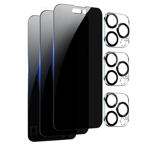 3+3 Pack Dteck for Apple iPhone 14 Pro Max Privacy Screen Protector Tempered Glass Camera Lens Protector 9H Anti Spy Privacy Screen for iPhone 14 Pro Max 3 Pack Camera Lens Protector