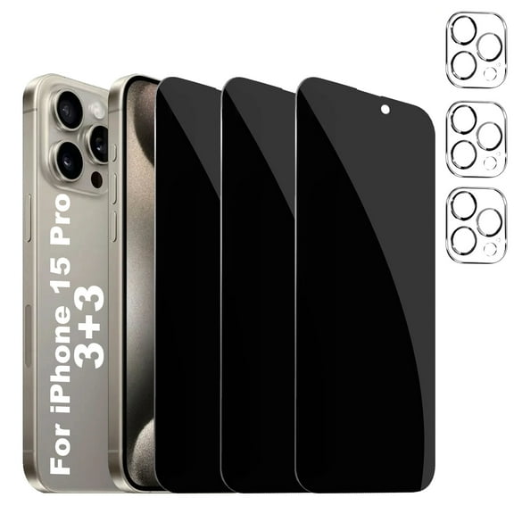 [3+3 Pack]For iphone 15 Pro Screen Protector with Camera Lens Protector,Sensor Protection,Case Friendly Privacy Tempered Glass Film[9H Hardness] for iPhone 15 Pro