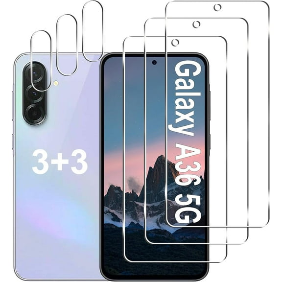 [3+3 Pack] Galaxy A36 5G Screen Protector + Camera Lens Protector, 9H Tempered Glass, Anti Scratch, Easy Installation, Bubble Free, HD Screen Protector for Samsung Galaxy A36 5G