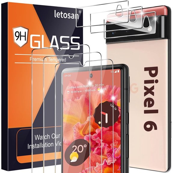 [3+3 Pack] Glass Screen Protector for Google Pixel 6 5G, 9H Tempered Glass, Ultrasonic Fingerprint Compatible,HD Clear Case Friendly for Google Pixel 6 Glass Screen Protector