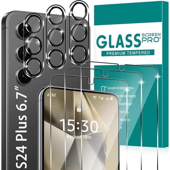 [3+3 Pack] Glass Screen Protector for Samsung Galaxy S24 Plus with Camera Lens Protector, 3D Curved, 6.7 inch 9H Tempered Glass for Samsung Galaxy S24+ 5G Glass Screen Protector