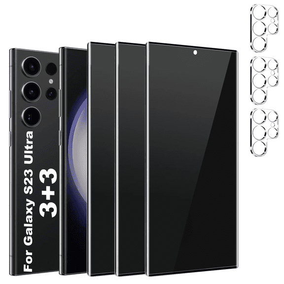 [3+3 Pack] KICOCOC for Samsung Galaxy S23 Ultra Privacy Screen Protector with Camera Lens Protector,Case Friendly [9H Hardness] Tempered Glass Film for Samsung Galaxy S23 Ultra