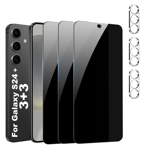 [3+3 Pack] KICOCOC for Samsung Galaxy S24 Plus Privacy Screen Protector with Camera Lens Protector,Case Friendly [9H Hardness] Tempered Glass Film for Samsung Galaxy S24 Plus