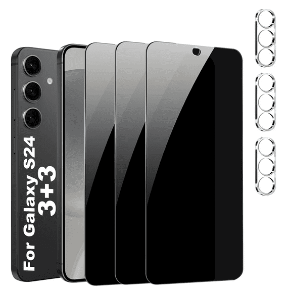 [3+3 Pack] KICOCOC for Samsung Galaxy S24 Privacy Screen Protector with Camera Lens Protector,Case Friendly [9H Hardness] Tempered Glass Film for Samsung Galaxy S24