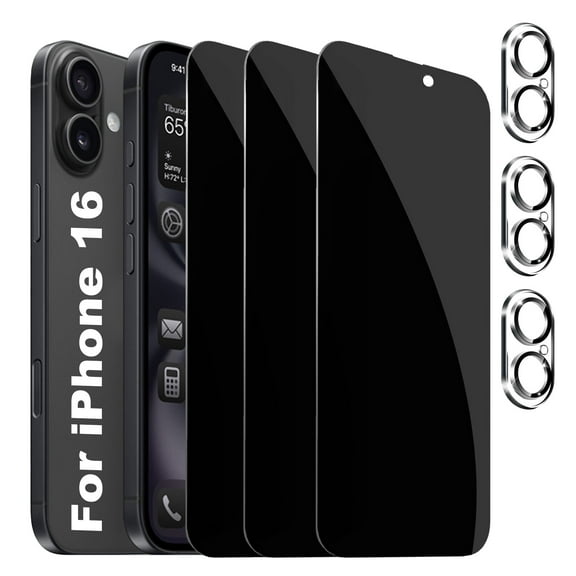 [3+3 Pack]KICOCOC for iPhone 16 Screen Protector with Camera Lens Protector,Sensor Protection,Case Friendly Privacy Tempered Glass Film[9H Hardness] for iPhone 16