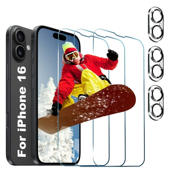 [3+3 Pack]KICOCOC for iPhone 16 Screen Protector with Camera Lens Protector,Sensor Protection,Case Friendly Tempered Glass Film[9H Hardness] for iPhone 16