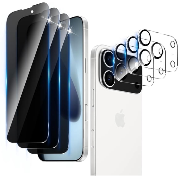 [3+3 Pack]KICOCOC for iPhone 17 Pro Max Screen Protector with Camera Lens Protector,Sensor Protection,Case Friendly Privacy Tempered Glass Film[9H Hardness] for iPhone 17 Pro Max