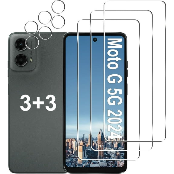 [3+3 Pack] Moto G 5G 2024 Screen Protector + Camera Lens Protector, 9H Hardness, Anti Scratch, Easy Installation, Bubble Free, HD