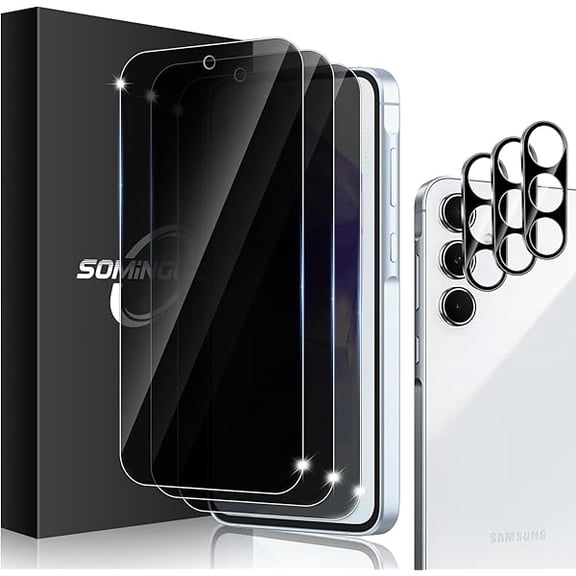 3+3 Pack for Samsung Galaxy A55 5G Privacy Screen Protector & Phone Camera Lens Protector 9H Tempered Glass Cell Phone Protector, Anti-Fingerprint (Galaxy A55 Privacy)