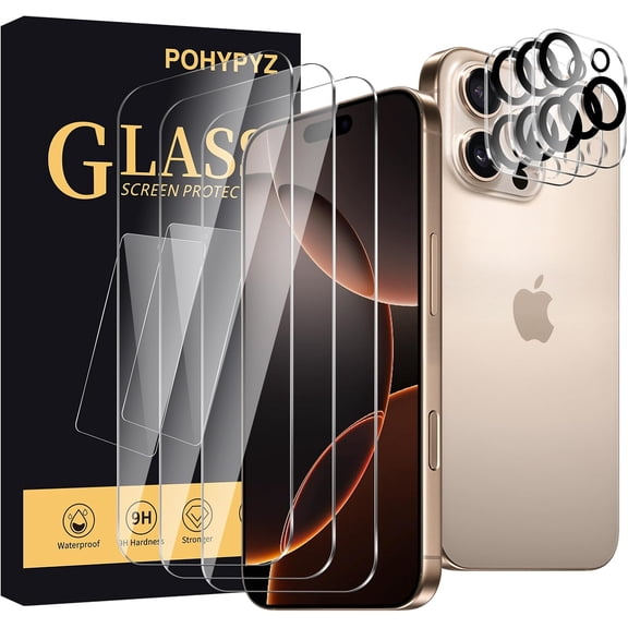 3+3 Pack Screen Protector for iPhone 16 ProScreen Protector Tempered Glass 3 Pcs+ Camera Lens Protector 3 Pcs,HD Clear,Anti Scratch, Bubble Free