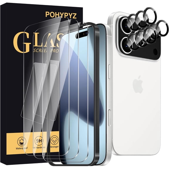 3+3 Pack Screen Protector for iPhone 17 Pro，Screen Protector Tempered Glass 3 Pcs+ Camera Lens Protector 3 Pcs,HD Clear,Anti Scratch, Bubble Free，With auxiliary mounting frame