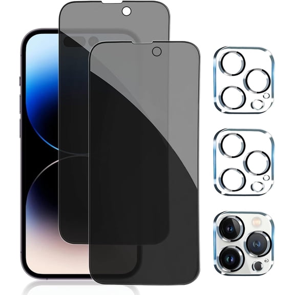 3+3-Pack for iPhone Privacy Screen Protector with Camera Lens Protector, Full Coverage Anti-Spy Tempered Glass, 9H Hardness Anti-Glare & Bubble-Free Installation