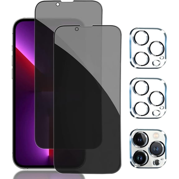 3+3-Pack for iPhone Privacy Screen Protector with Camera Lens Protector, Full Coverage Anti-Spy Tempered Glass, 9H Hardness Anti-Glare & Bubble-Free Installation
