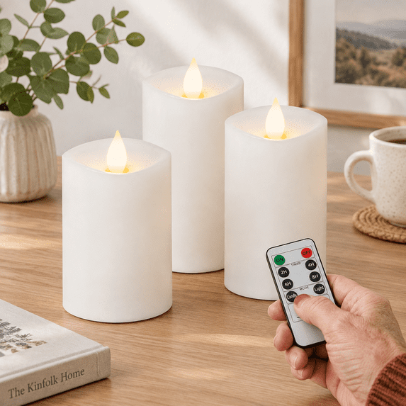 Led Remont 3 3 X 5 Inchesless Candle With Remote Control 3d Flickering Wick Real ...