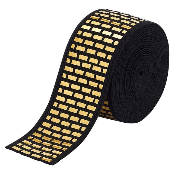 3.3 Yard Elastic Ribbon with Metallic Sequin 1.6 inch Wide Elastic Gold Sequin Ribbon Polyester Stretch Elastic Trim with Rectangle