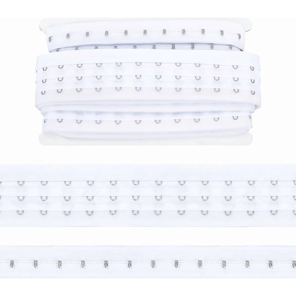 3.3 Yard Pair 3 Row Hook Eye Tape Trim 49mm Wide White Spacing Polyester Tape Ribbon with Stainless Steel Hook Edge Trimming Ribbon for DIY Clothing Decorations for DIY