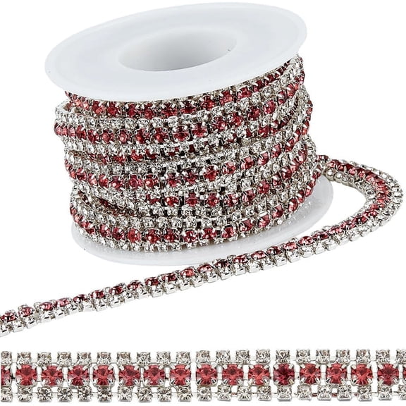 3.3 Yards 3 Rows Rhinestone Trim Chain Silver Base Diamond Beaded Claw Cup Close Chain Trimming Roll Applique Strips for Jewelry Making Sewing Crafts Wedding Party Dress Decoration