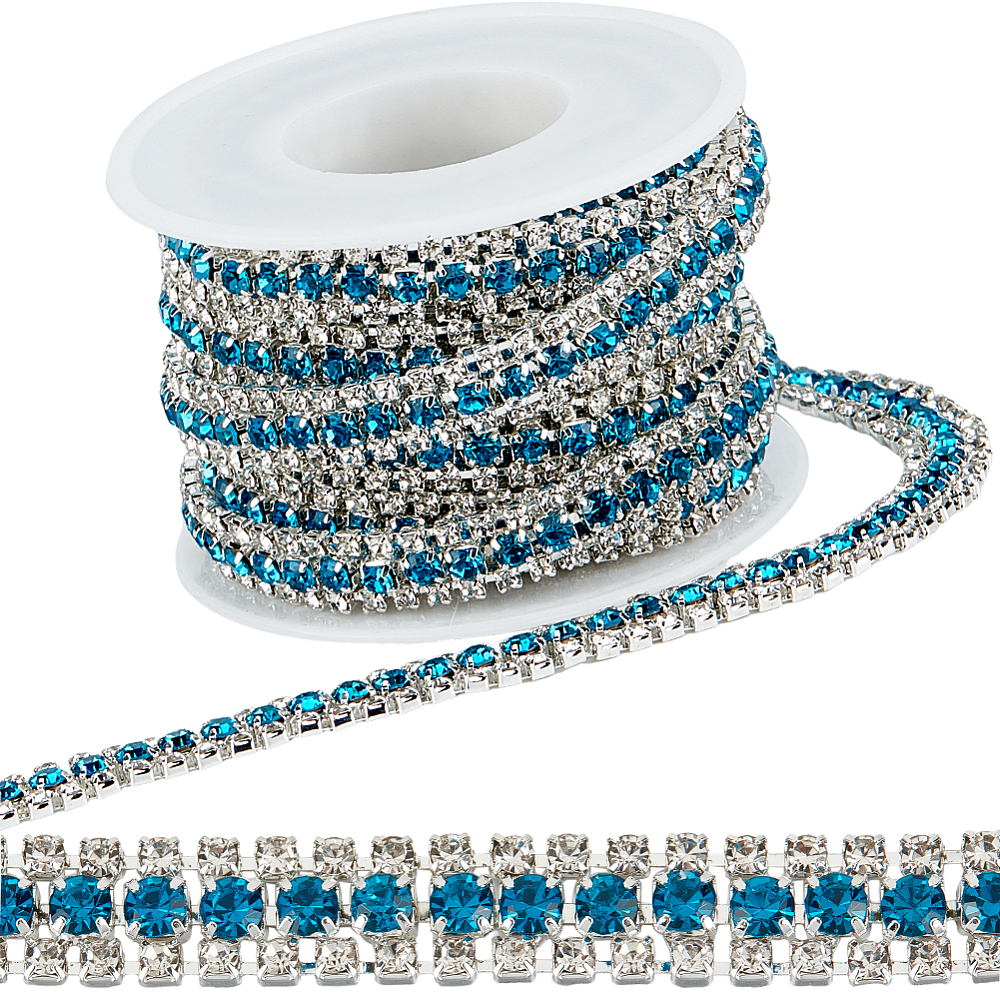 Chain 3 Rows 3.3 Yards 3 Rows Rhinestone Trim Close Chain 2.5mm&4mm Silver Base ...