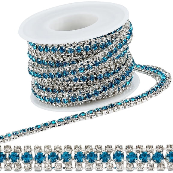 3.3 Yards 3 Rows Rhinestone Trim Close Chain 2.5mmmm Silver Base Beaded Claw Cup Chain Trimming Roll Applique Strips for Jewelry Making Sewing Craft Wedding Party Dress Decoration