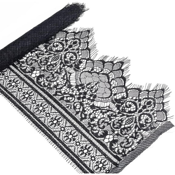 3.3 Yards Black Lace Trim 9.8 Inches Floral Eyelash Lace Ribbon with Single Wave Edge Lace Ribbon Edge Trim for Sewing Garment Decoration and DIY Craft Black