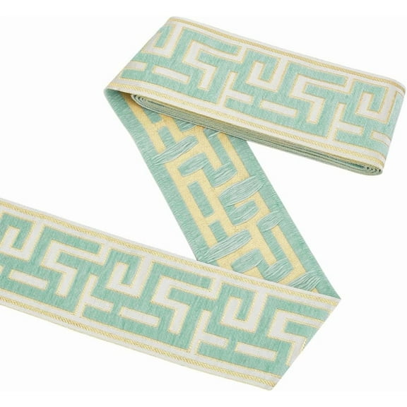 3.3 Yards Embroidered Drapery Trim 3.5inch Wide The Great Wall Grid Curtain Trim Polyester Light Green Chenille Drapery Trims Geometric Jacquard Ribbon for DIY Sewing Crafts Clothing for making