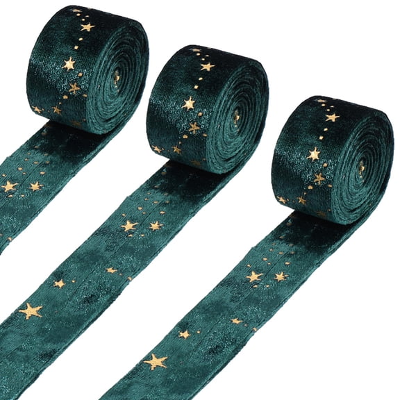 3.3 Yards Green Star Velvet Ribbon Christmas Metallic Stars Double Faced Trim Decoration DIY 1 Inch Wide Shiny Paillette Fabric Sewing Ribbons Trim