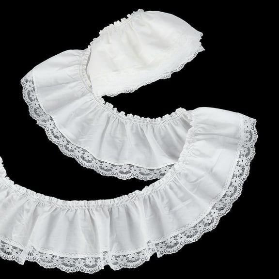 3.3 Yards Ruffled Lace Edge Ribbon (4-1/8") Wide Cotton Ribbon with Lace Trim White Cotton Pleated Ribbons Pleated Trimming