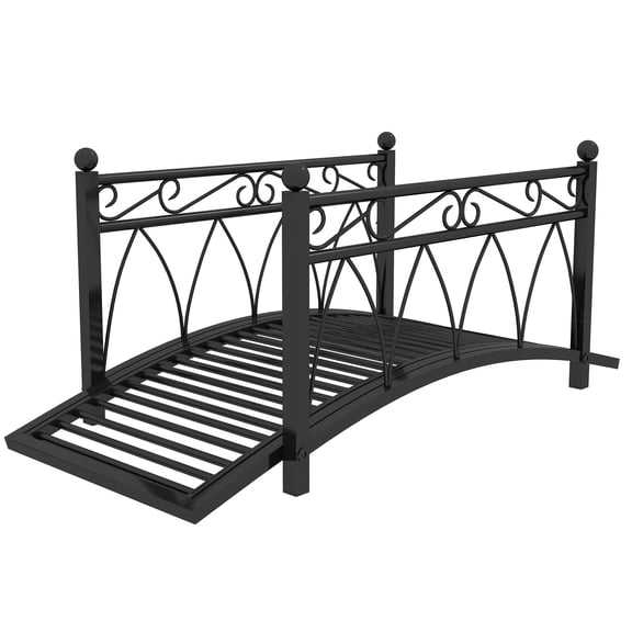 3.3 ft Metal Arch Zen Garden Pond Bridg with Safety Siderails for Stream, Fish Pond, Black