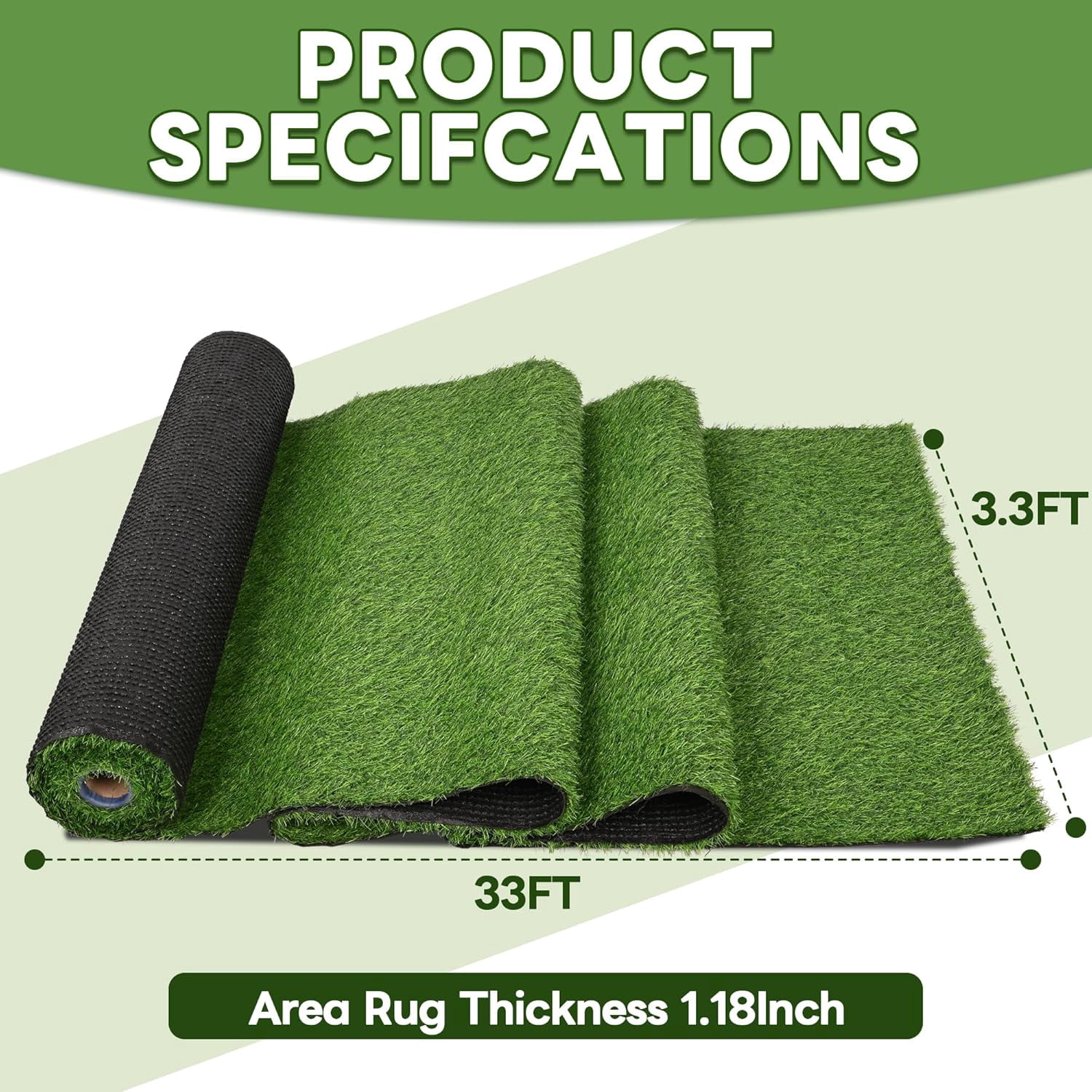 Artificial Turf Grass Outdoor 3.3ft X 33ft Artificial Grass Turf - 109 ...