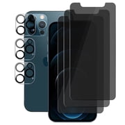 (3+3) for iPhone 12 Pro (6.1") (3 Pack) Anti Spy Private Tempered Glass Film Privacy Screen Protector and (3 Pack) Camera Lens Protector [Not Affect Flash]