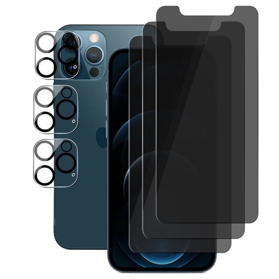 (3+3) for iPhone 12 Pro (6.1") (3 Pack) Anti Spy Private Tempered Glass Film Privacy Screen Protector and (3 Pack) Camera Lens Protector [Not Affect Flash]