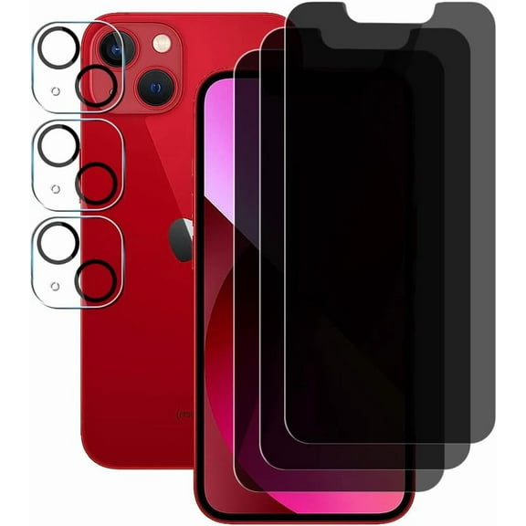 (3+3) For iPhone 13 (6.1") (3 Pack) Privacy Screen Protector Anti Spy Private Tempered Glass Film and with Camera Lens Protector, Not Affect Flash, Anti Scratch