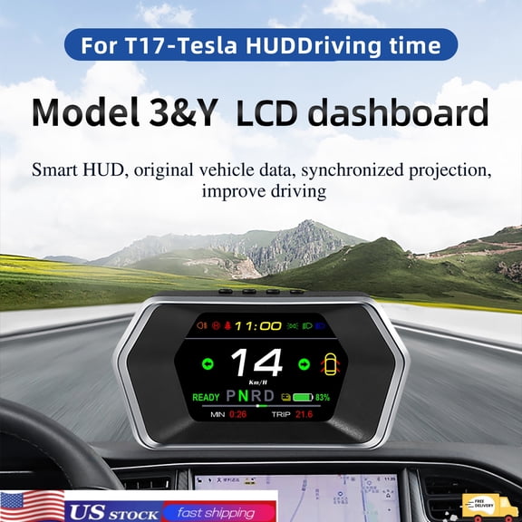 3.3-inch Dashboard Real-Time Speed Gear Position Seat Belts Brake Warning Display Fit for CarPlay and Android Auto Automotive Dashboard for Model Y 2019-2025 and for Model 3 2021-2025