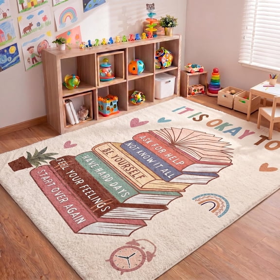 3.3 x 4 ft Calming Corner Classroom Rug Inspirational Soft Classroom Rug Carpet Mental to School Decor for School Bedroom Reading Corner (It is Okay to Feel)
