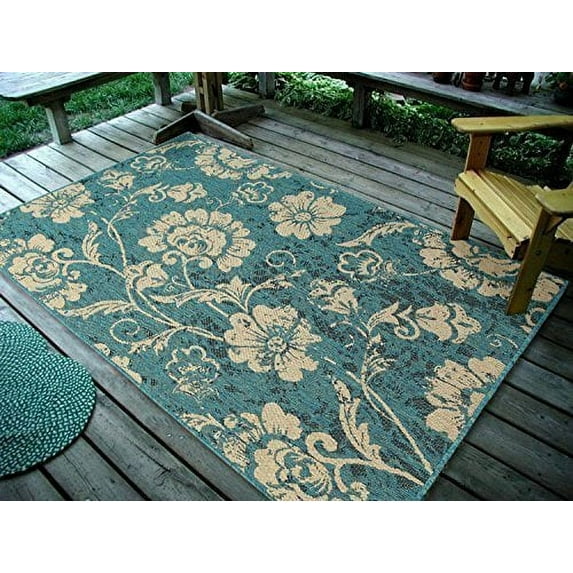 3'3" x 5' Floral Leaves Brown, Ocean Indoor & Outdoor Rug - 1110