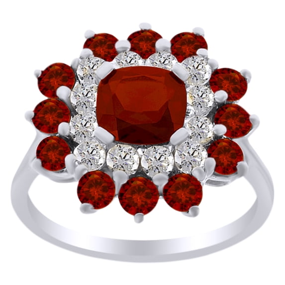 AFFY 3.30 Ct Cushion & Round White Natural Diamond Engagement Ring in 14k White Gold Over Sterling Silver Ring Size - 11