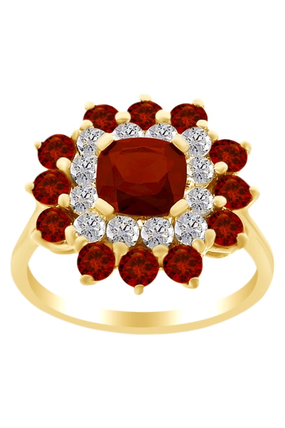 3.30 Ct Cushion & Round White Natural Diamond Engagement Ring in 14k Yellow Gold Over Sterling Silver Ring Size - 13