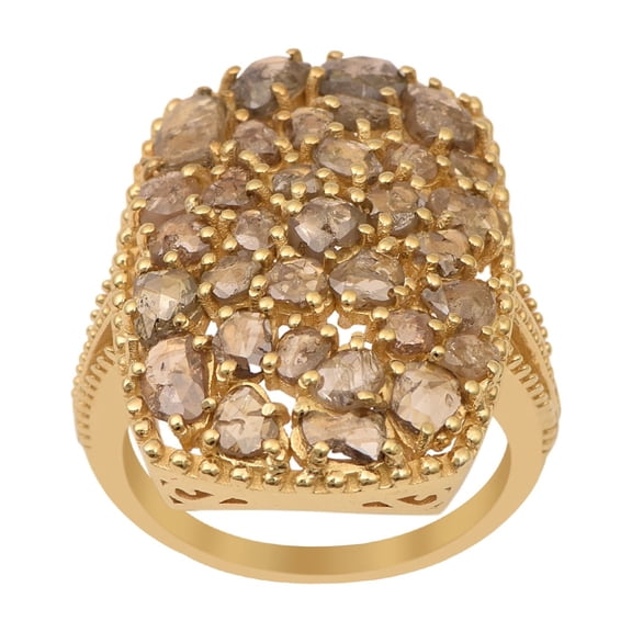3.30 Ct Rose Cut Champagne Diamond 925 Sterling Silver Yellow Plated Cluster Women Wedding Ring