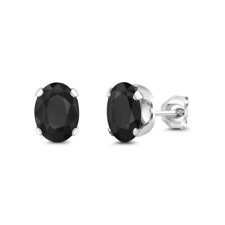 Gem Stone King 925 Sterling Silver Black Sapphire 4-Prong Stud