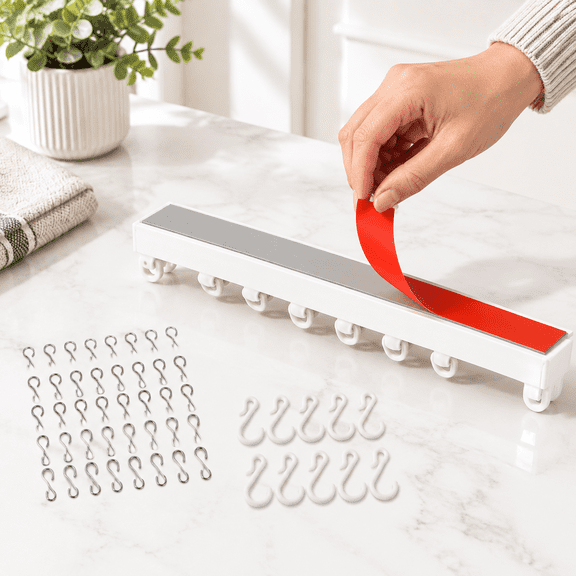 3.32m White Adhesive Curtain Track, PVC Smooth Surface Mounted Track
