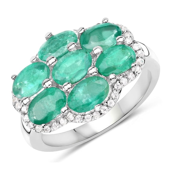 HauteFacets 3.33 Carat Genuine Zambian Emerald & White Zircon 0.925 Sterling Silver Ring