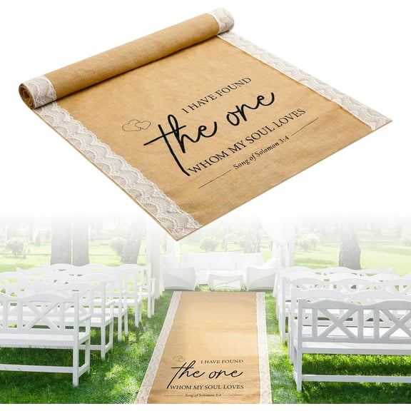 3.33 ft x 15 Wedding Aisle Runner Outdoor Natural Burlap for Ceremony Wide Rustic Jute Carpet Rug with Lace Printing Beach tions Garden Lawn Church