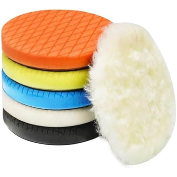 3" Buffing Polishing Pads, 6Pcs 3.5 Inch 85mm Face for 3 Inch Backing Plate, Compound Buffing Sponge and Woolen Pads, Cutting Polishing Pad Kit for Car Buffer Compounding, Polish and Wax
