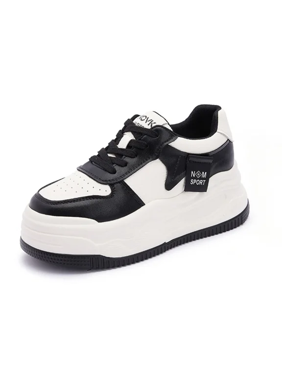 3.34 inch Platform Sneakers for Women - Chunky White Leather Shoes with 7.5cm Heel & 1.5cm Platform Shoes, Cushioning Comfortable Footwear for Walking, Casual Women's Fashion Sneakers Non slip sole