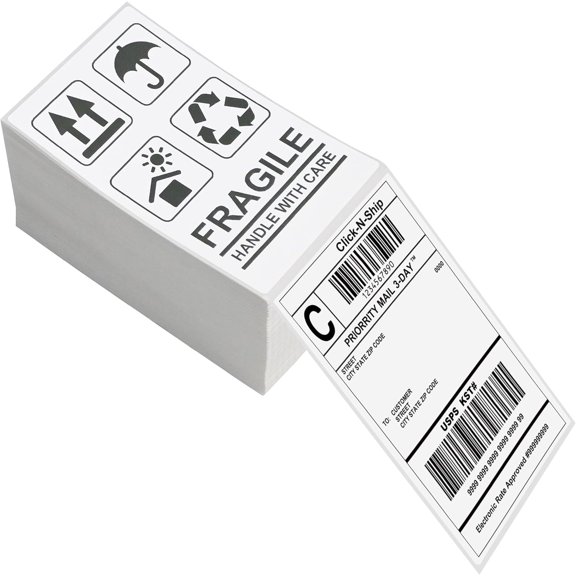 3" x 5" Direct Thermal Labels, 500 Fanfold Thermal Printer Shipping Labels for Small and Microenterprise, Compatible with Zebra & Rollo Printers, Perforated Line, White - 500 Pcs.