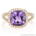 thumbnail image 1 of 3.34ct Cushion Cut Amethyst & Round Cut Diamond Halo Ring in 14k Rose Gold, 1 of 1