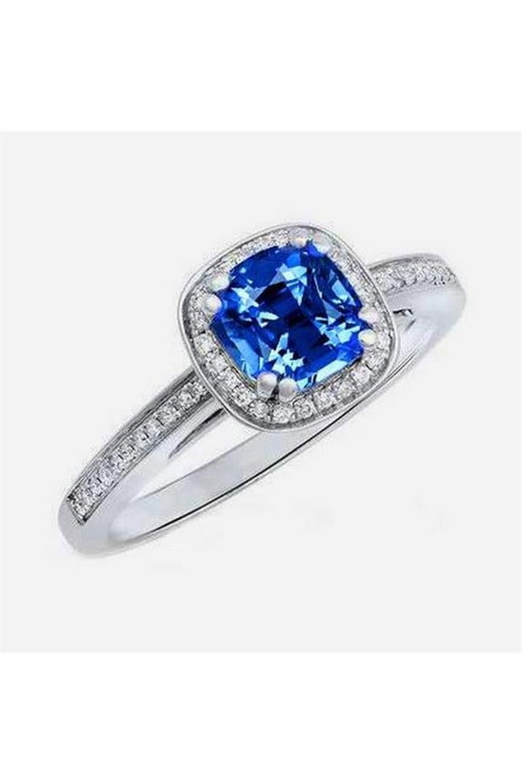 3.35 CT Ceylon Blue Sapphire & Round Diamonds Engagement Ring, Size 6.5