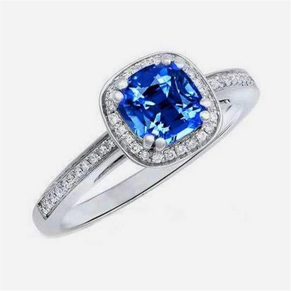 3.35 CT Ceylon Blue Sapphire & Round Diamonds Engagement Ring, Size 6.5