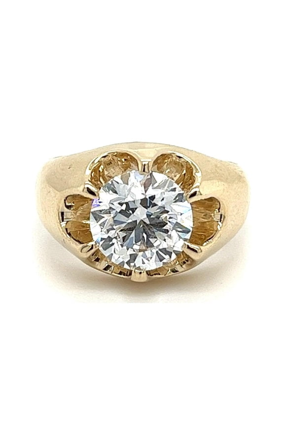 3.35 Carat Solitaire Lab Grown Diamond Mens Ring in 14k Yellow Gold